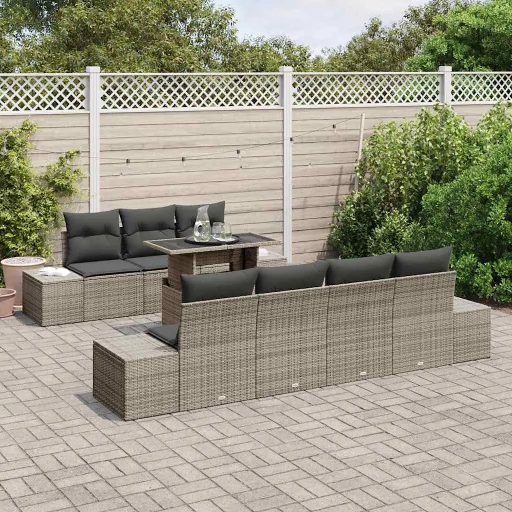 Outdoor Garden Sofa Set Modular Lounge 8 Piece Grey Poly Rattan Steel Frame