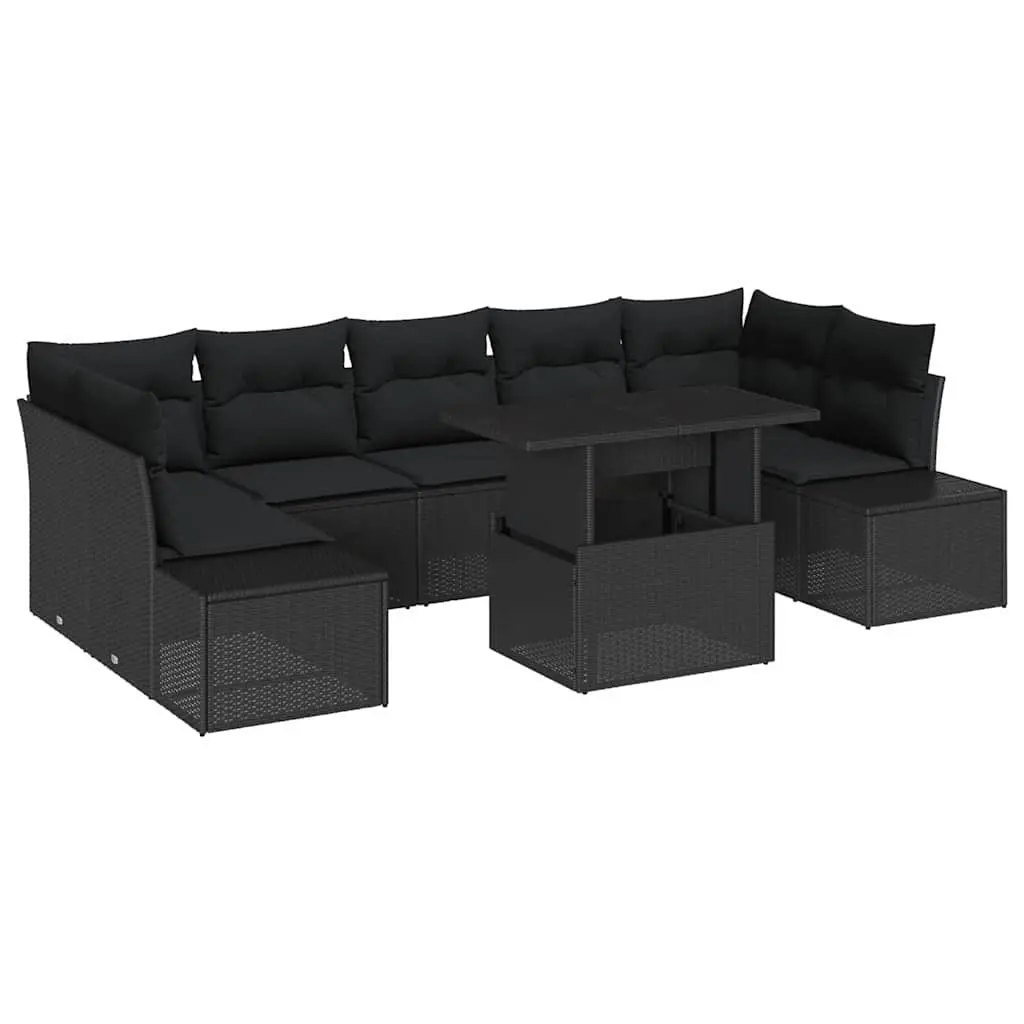 Outdoor Garden Sofa Set 8 Piece Patio Seating Furniture Black Rattan Steel Frame
