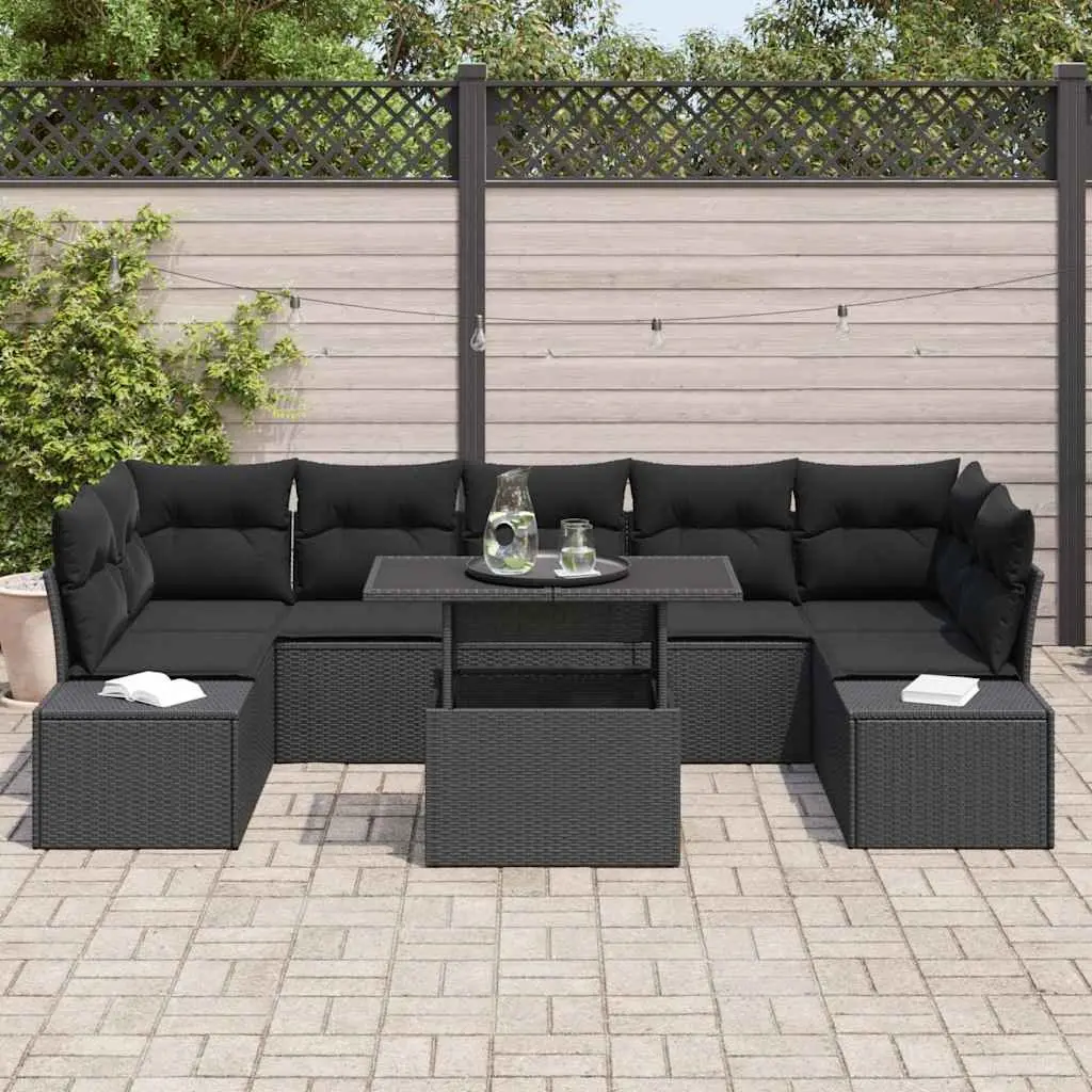 Outdoor Garden Sofa Set 8 Piece Patio Seating Furniture Black Rattan Steel Frame