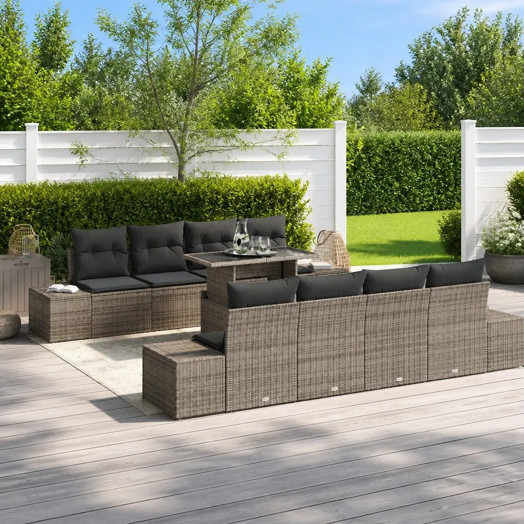 Outdoor Garden Sofa Set 9 pcs Modular Lounge Furniture Poly Rattan Steel Frame