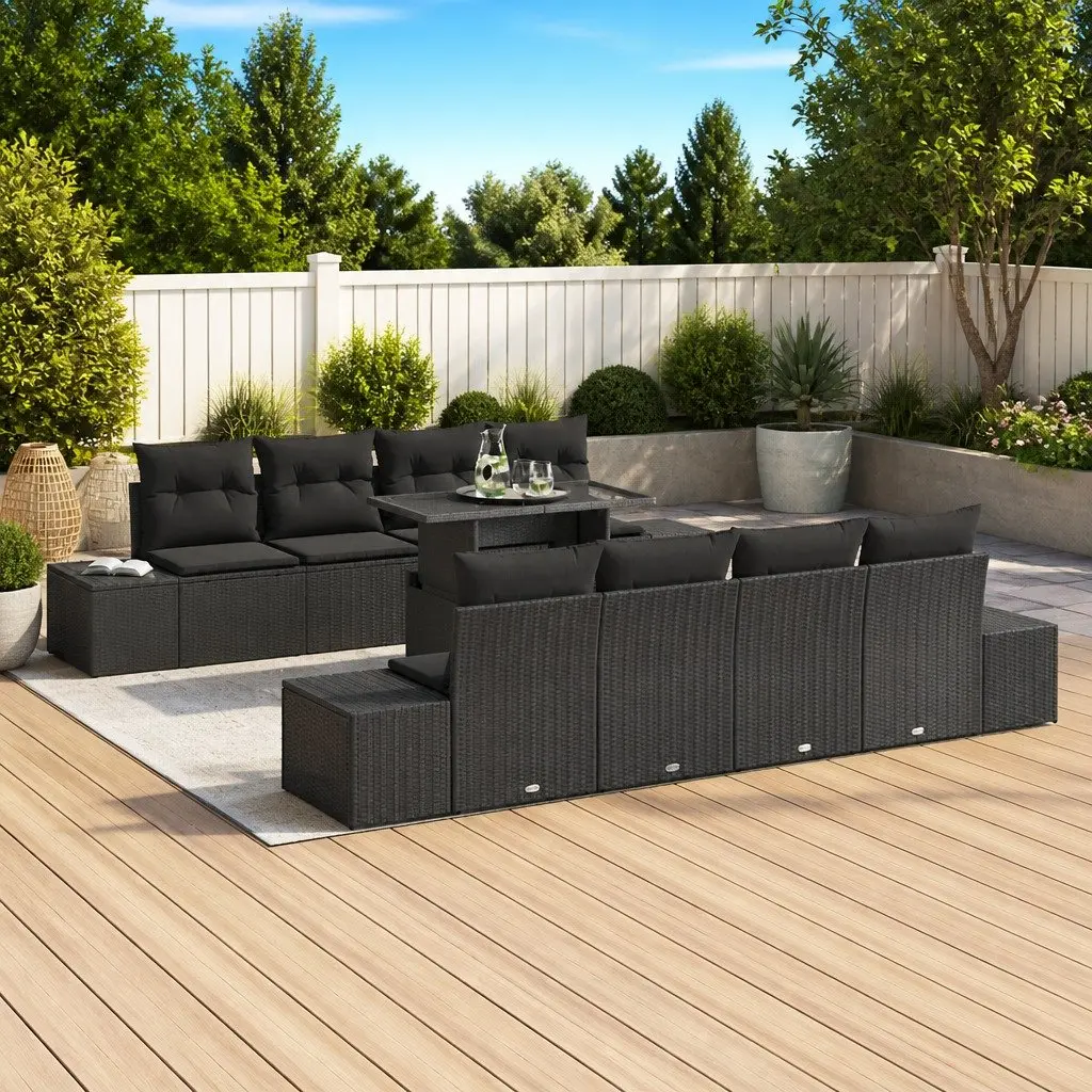9PieceModularPatioSofaSetOutdoorFurnitureBlackRattanSteelFrame