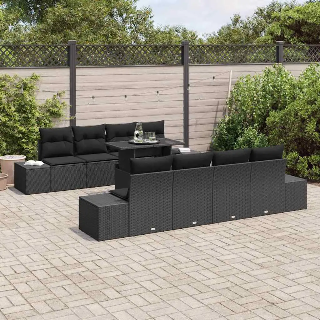 9PieceModularPatioSofaSetOutdoorFurnitureBlackRattanSteelFrame
