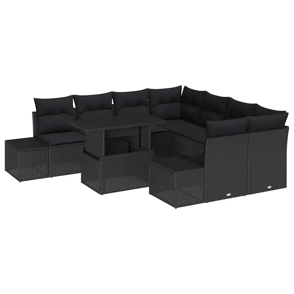 Modular Garden Furniture 9 Piece Outdoor Sofa Set Sectional Black Poly Rattan