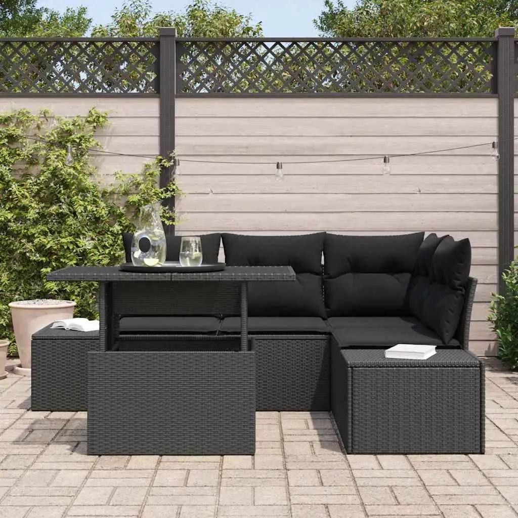 Garden Sofa Set 5 Pieces Outdoor Sectional Furniture Cushioned Black