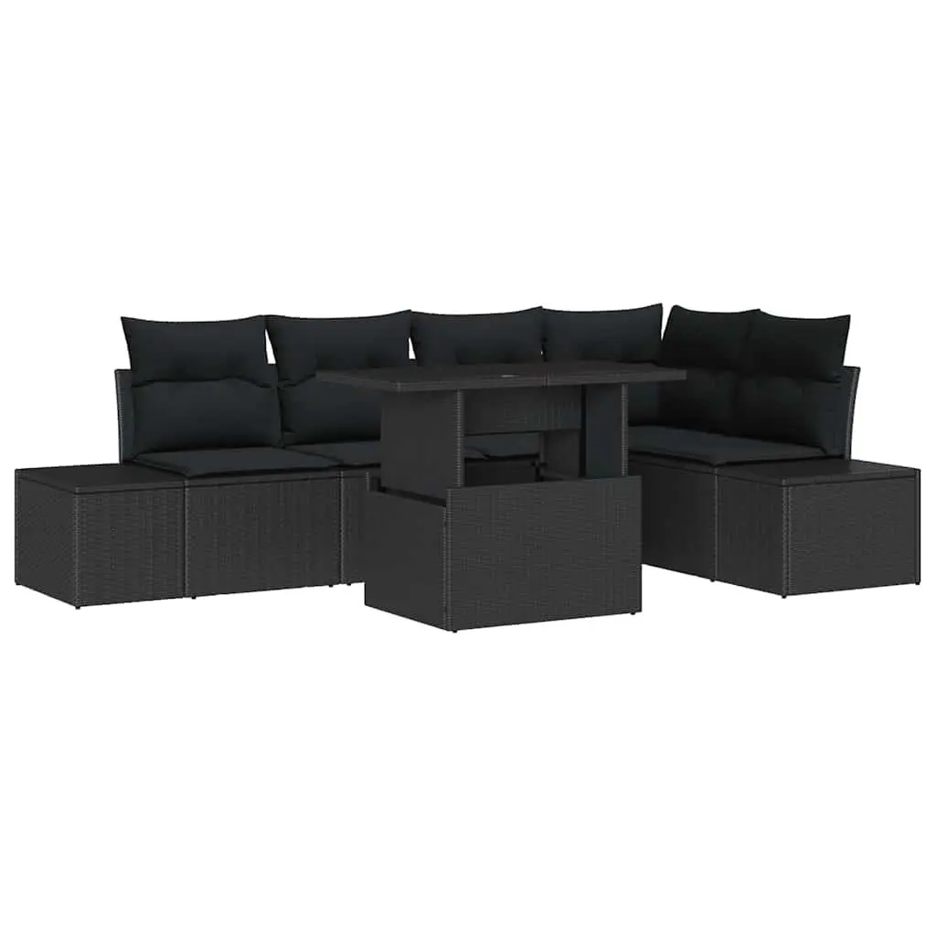 6 Piece Sofa Set Outdoor Poly Rattan Furniture Black with Storage for Garden and Patio