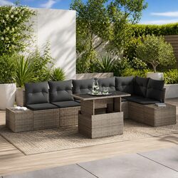 Comfortable and Practical 7-Piece Grey Rattan Sofa Set