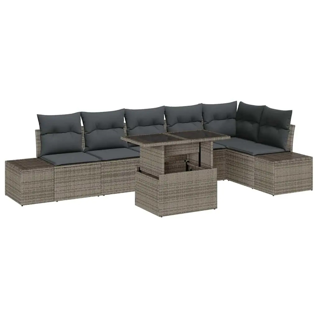 Garden Sofa Set Modular Outdoor Furniture 7 Piece Grey Poly Rattan with Cushions