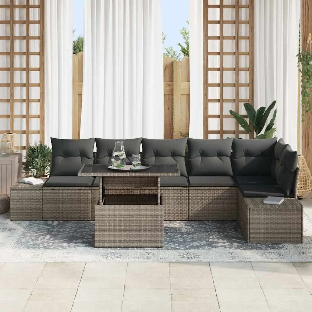 Garden Sofa Set Modular Outdoor Furniture 7 Piece Grey Poly Rattan with Cushions