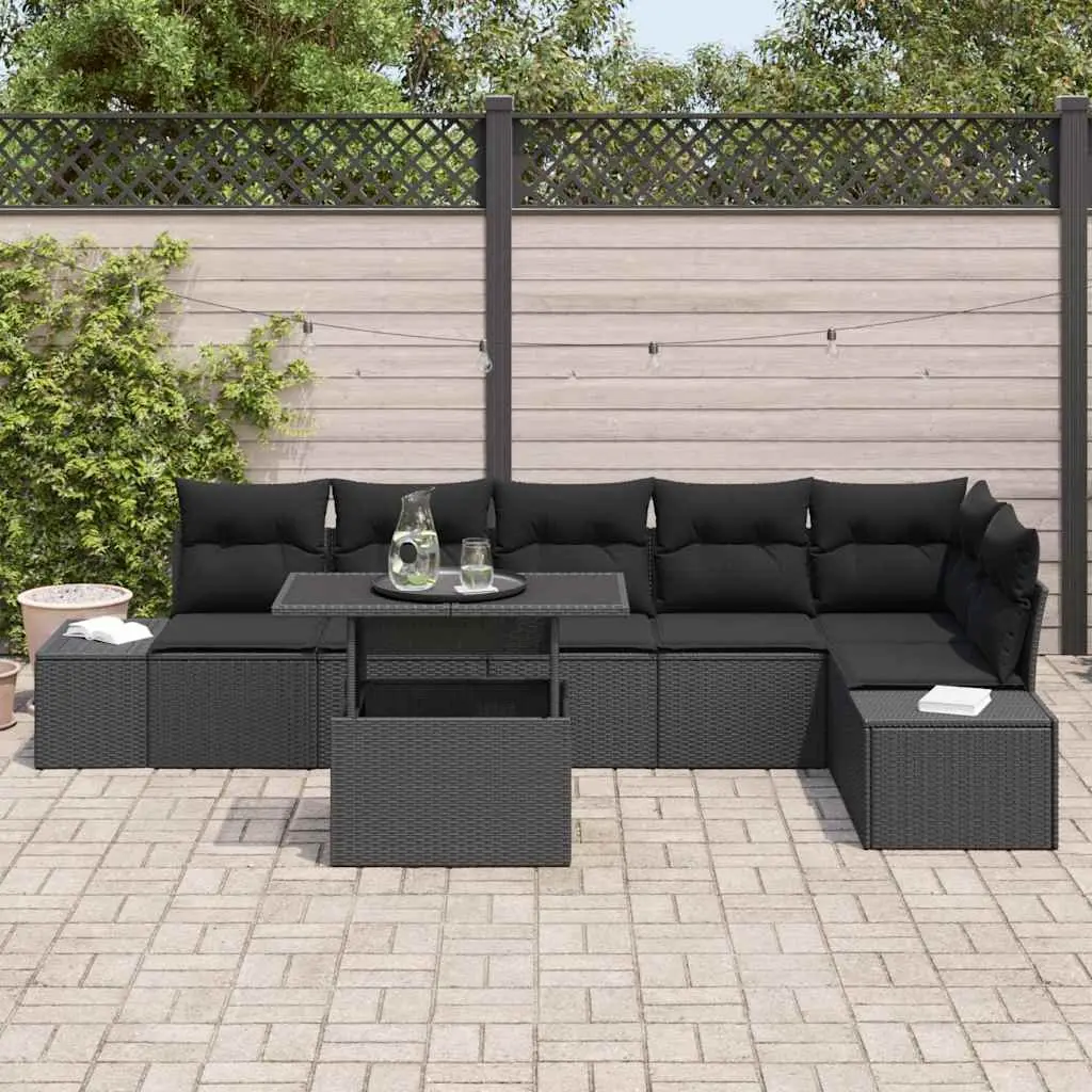 Garden Sofa Set 7pc Outdoor Modular Rattan Furniture with Storage Black