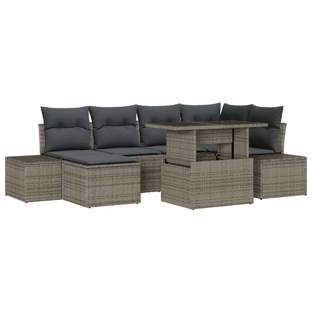 Garden Sofa Set Outdoor Furniture 7 Piece Grey Poly Rattan Patio Sectional