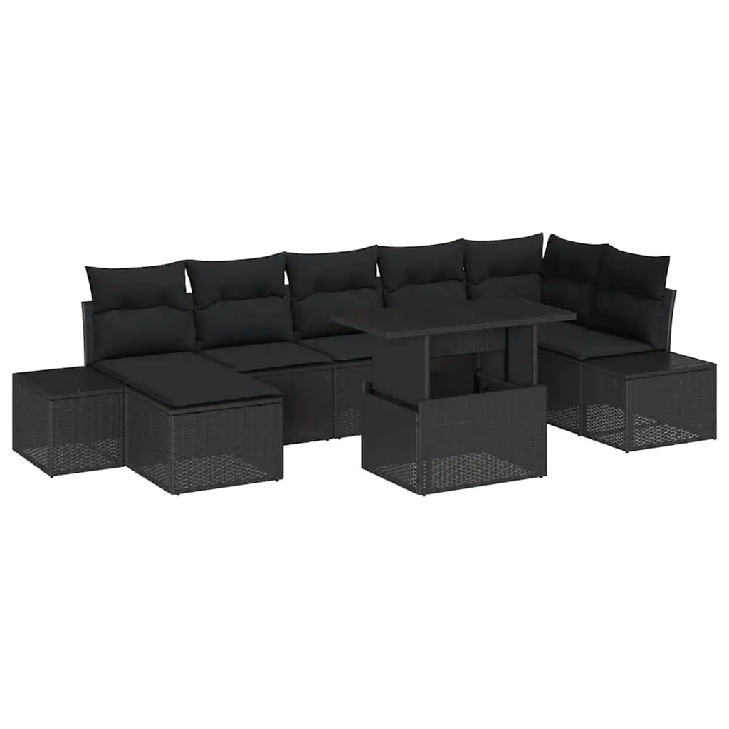Garden Sofa Set 8 Pieces Black Poly Rattan Outdoor Furniture Sectional with