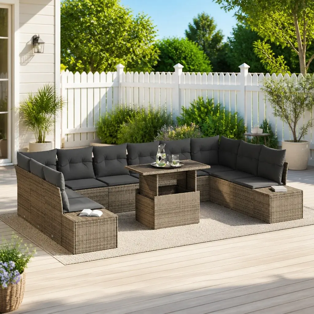 Garden Sofa Set Modular Outdoor Furniture 11 Piece Grey Poly Rattan Patio Lounge