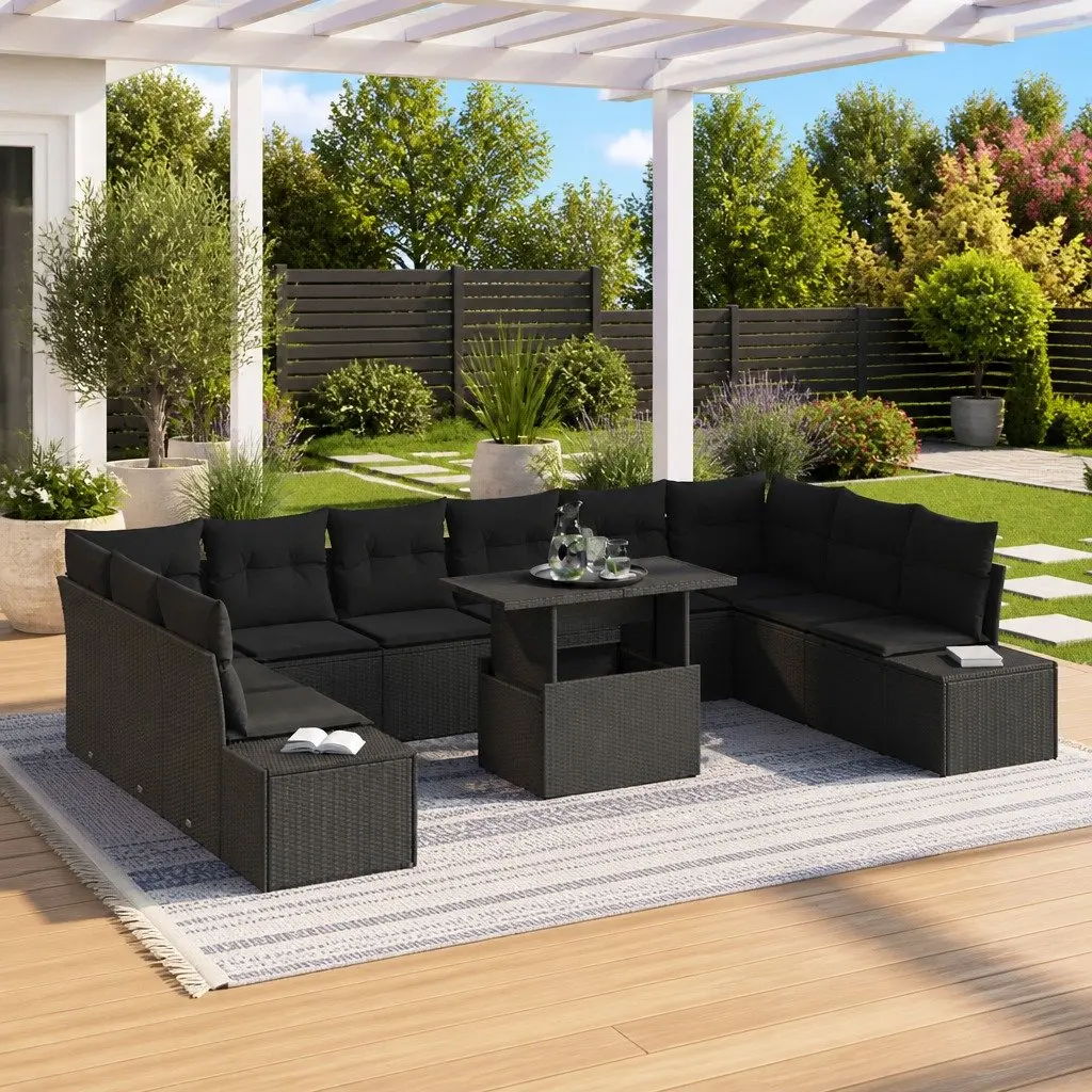 Modular Garden Sofa Set 11 Piece Lounge Furniture Outdoor Seating Black