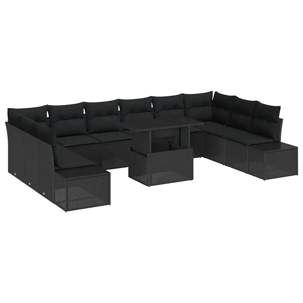 Modular Garden Sofa Set 11 Piece Lounge Furniture Outdoor Seating Black