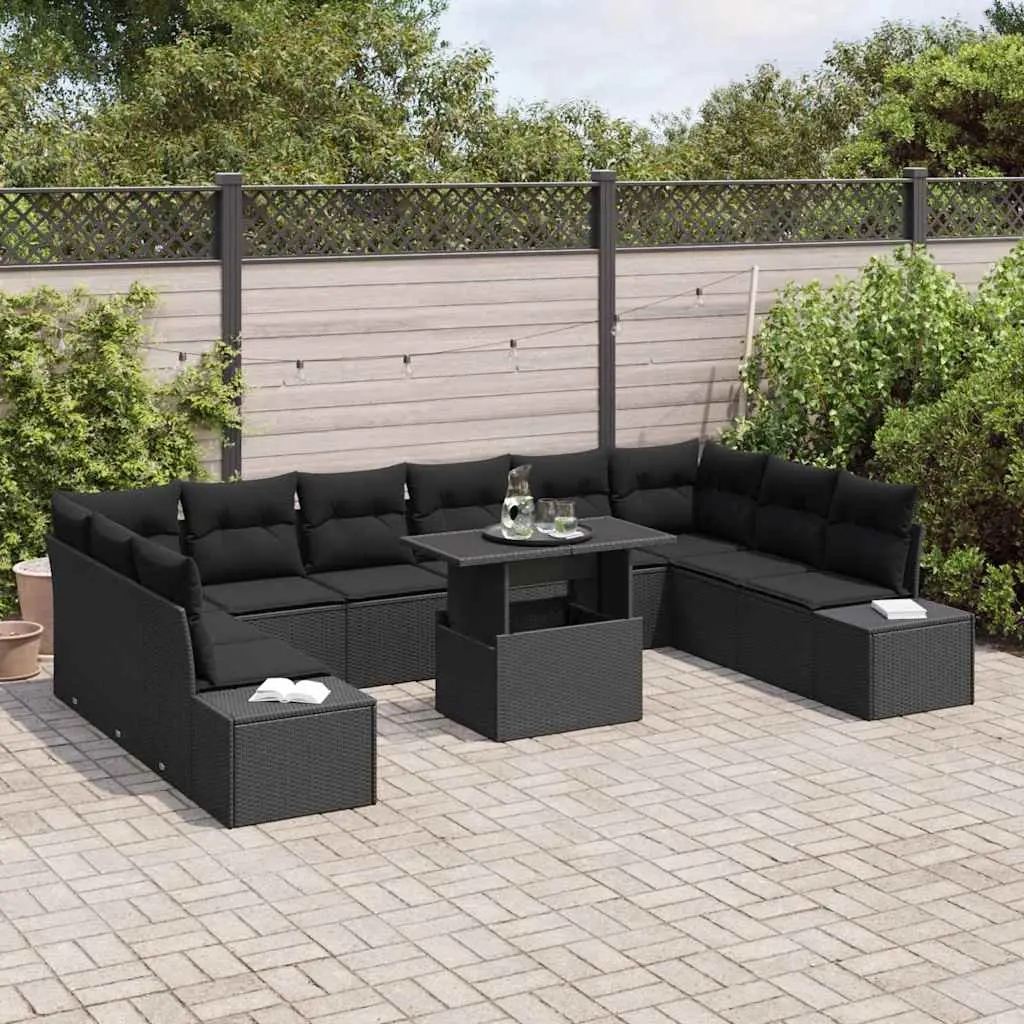 Modular Garden Sofa Set 11 Piece Lounge Furniture Outdoor Seating Black