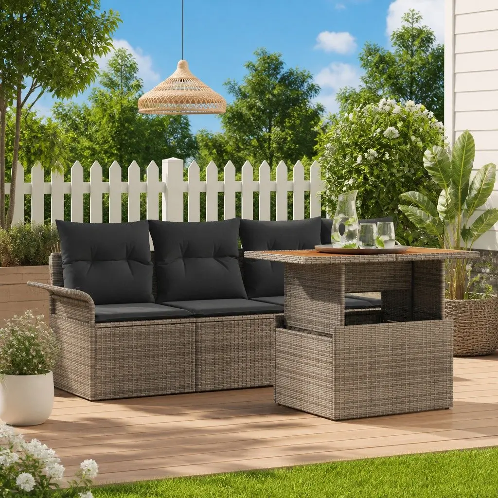Outdoor Sofa Set Modular Garden Furniture 5 Piece Grey Poly Rattan with Storage