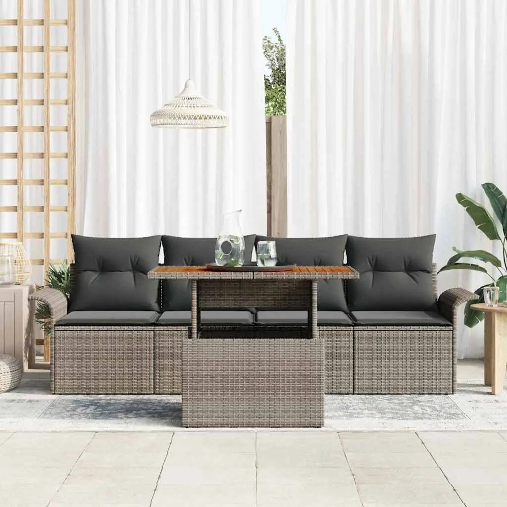 Outdoor Sofa Set Modular Garden Furniture 5 Piece Grey Poly Rattan with Storage