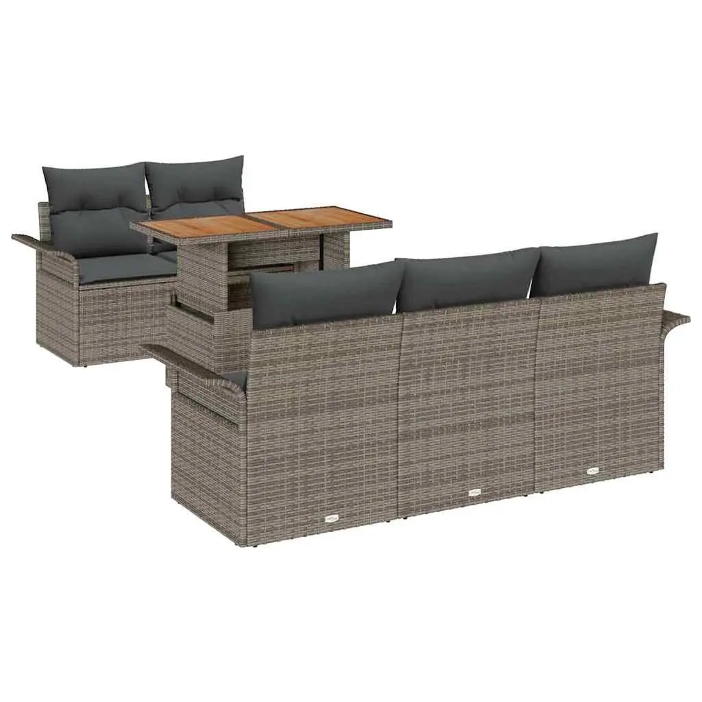 Modular Garden Sofa Set 6 Piece Outdoor Seating Grey Poly Rattan