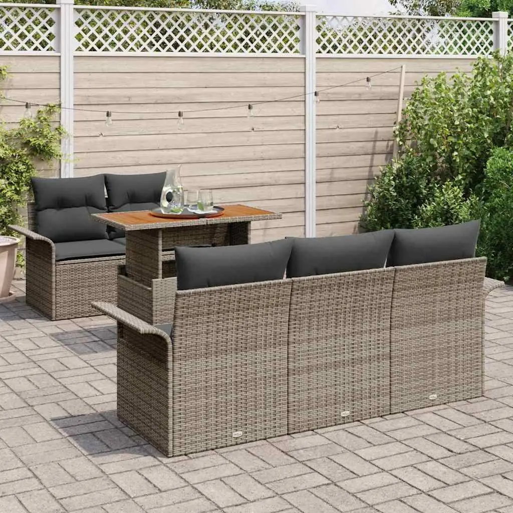 Modular Garden Sofa Set 6 Piece Outdoor Seating Grey Poly Rattan