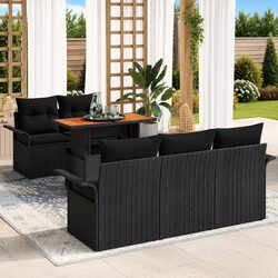 Garden Sofa Set 6 Piece Modular Outdoor Furniture Black Poly Rattan with Storage