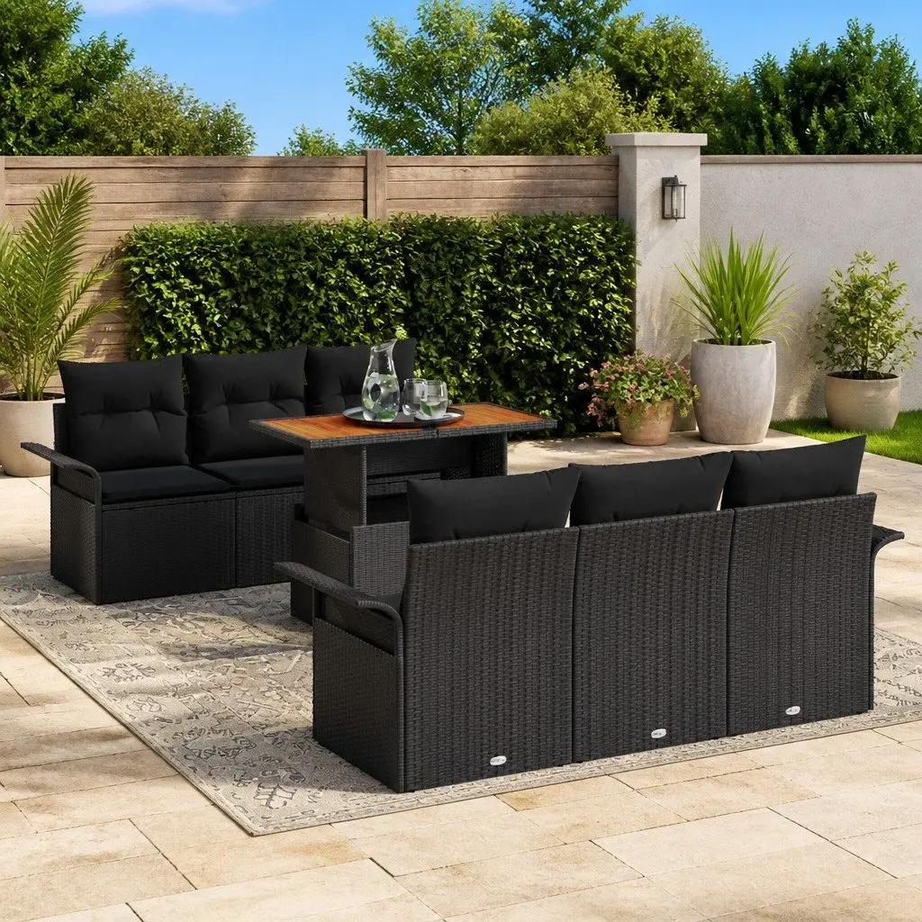 Garden Sofa Set 7pcs Outdoor Furniture Modular Black Poly Rattan Patio Seating