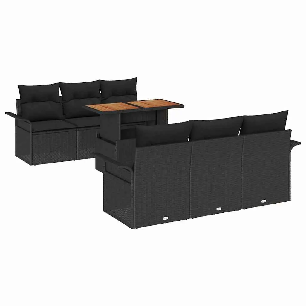 Garden Sofa Set 7pcs Outdoor Furniture Modular Black Poly Rattan Patio Seating