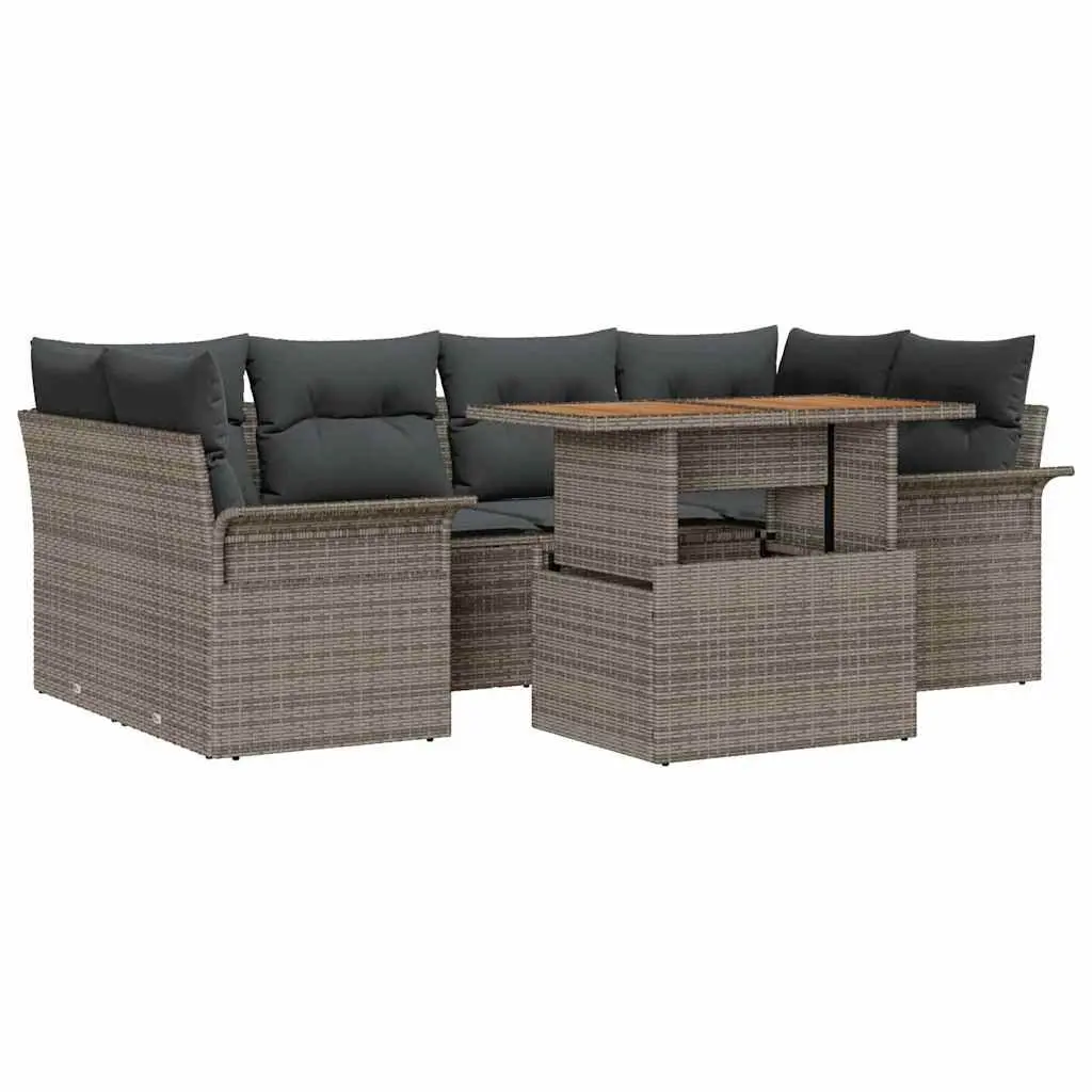 Garden Sofa Set 7 Pieces Modular Grey Poly Rattan Outdoor Furniture with Storage