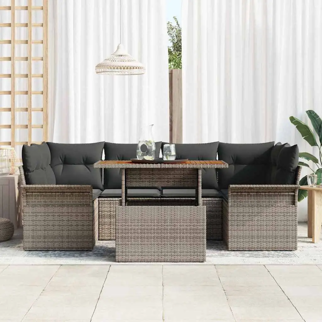 Garden Sofa Set 7 Pieces Modular Grey Poly Rattan Outdoor Furniture with Storage