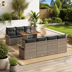 Outdoor Garden Sofa Set 8 Pieces Grey Poly Rattan Furniture with Storage
