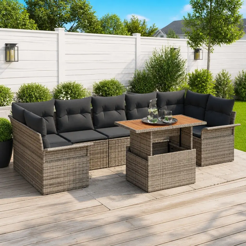 Garden Sofa Set 8 Seater Outdoor Lounge Furniture Modular Patio Rattan Grey
