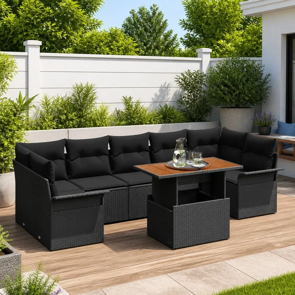 Garden Sofa Set 8 Piece Outdoor Lounge Suite Poly Rattan Black