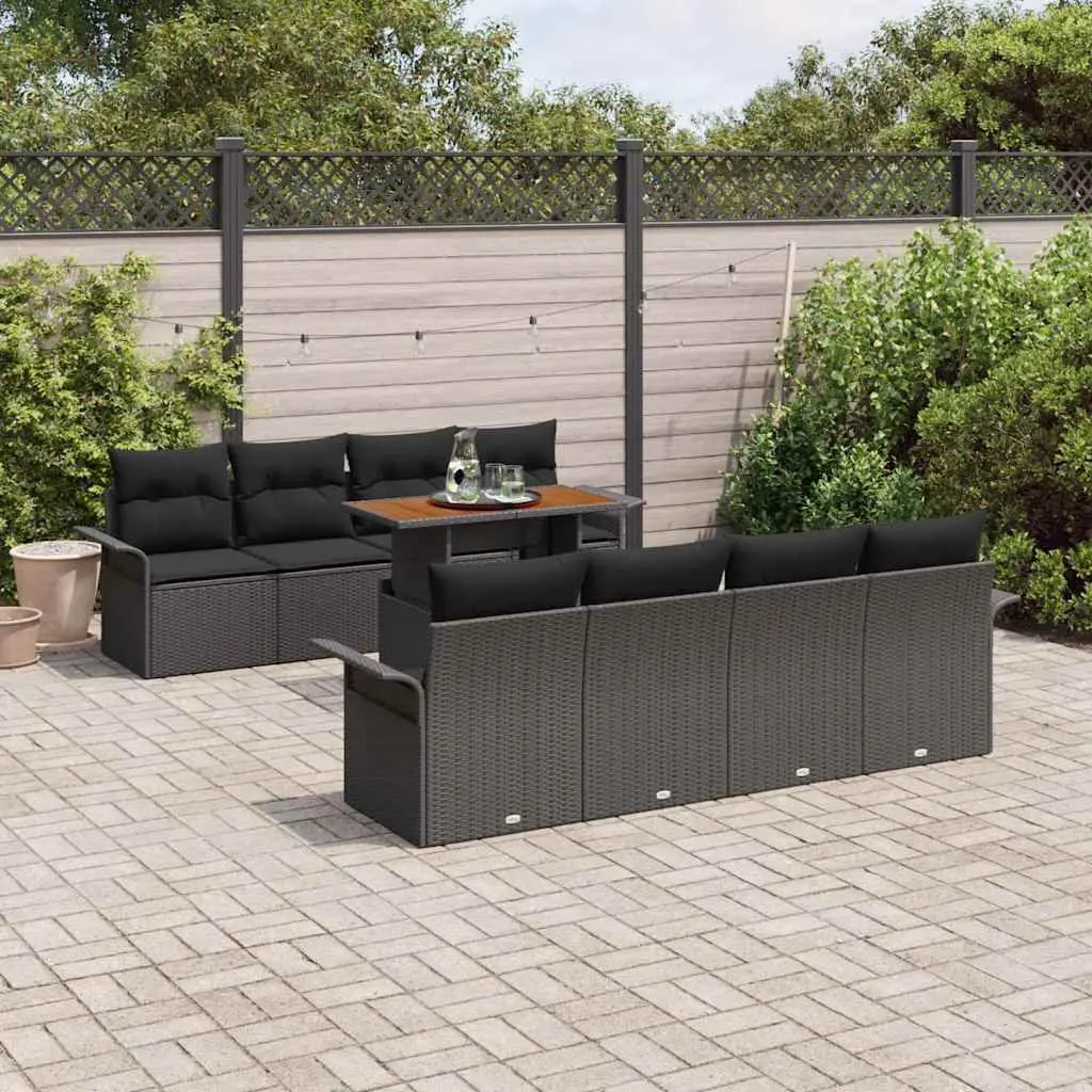 Outdoor Garden Sofa Set 9pcs Modular Rattan Furniture with Storage Black