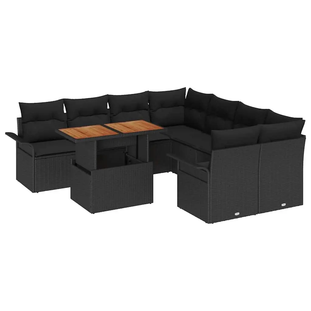 Garden Sofa Set Modular Outdoor Furniture 9 Piece Black Poly Rattan