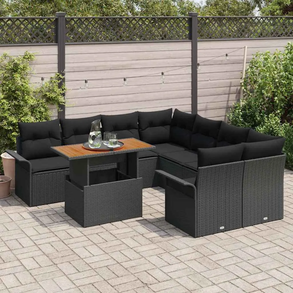 Garden Sofa Set Modular Outdoor Furniture 9 Piece Black Poly Rattan