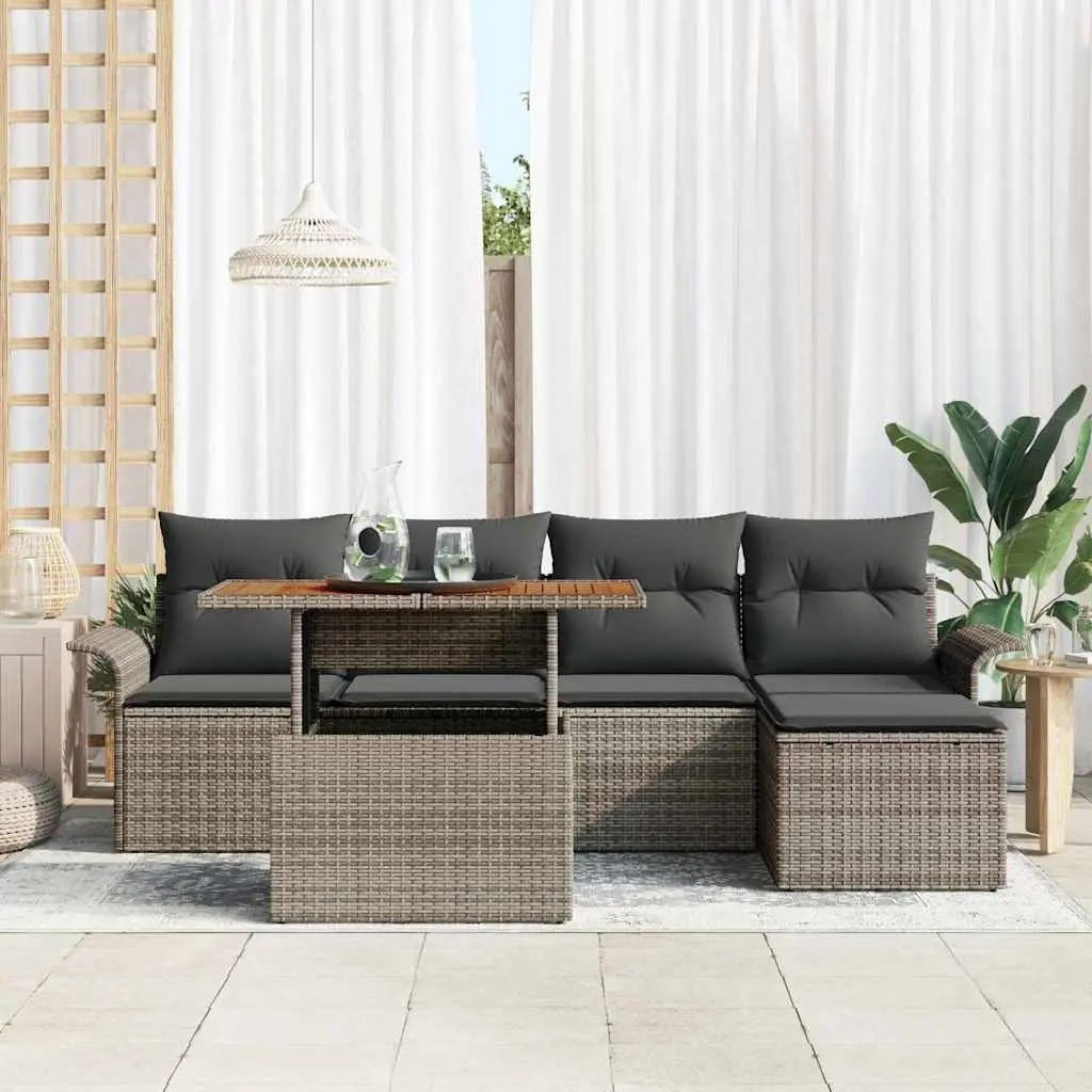 Modular Outdoor Garden Sofa Set 6 Piece with Storage Grey Poly Rattan