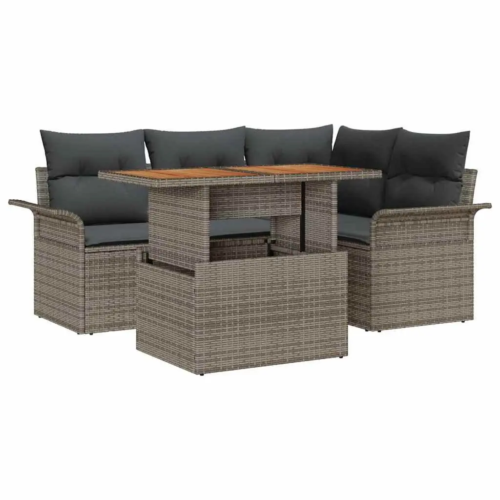Garden Sofa Set Modular Outdoor Furniture 5 Pieces Grey Poly Rattan