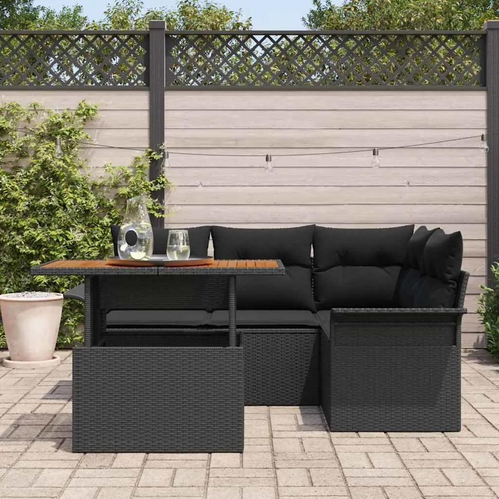 Garden Sofa Set Modular Outdoor Furniture 5 Piece Black Poly Rattan