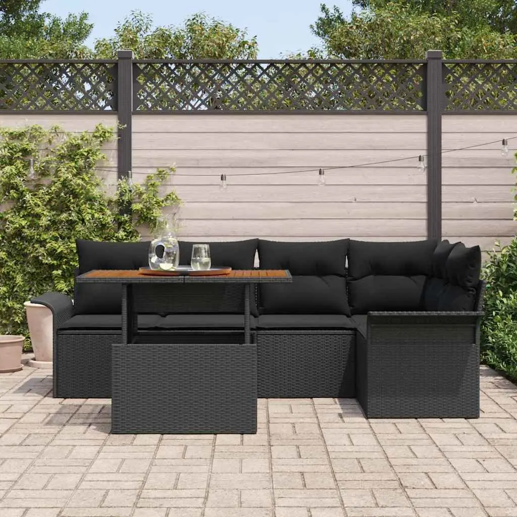 Outdoor Sofa Set 6 Piece Modular Garden Furniture with Storage Black Poly Rattan
