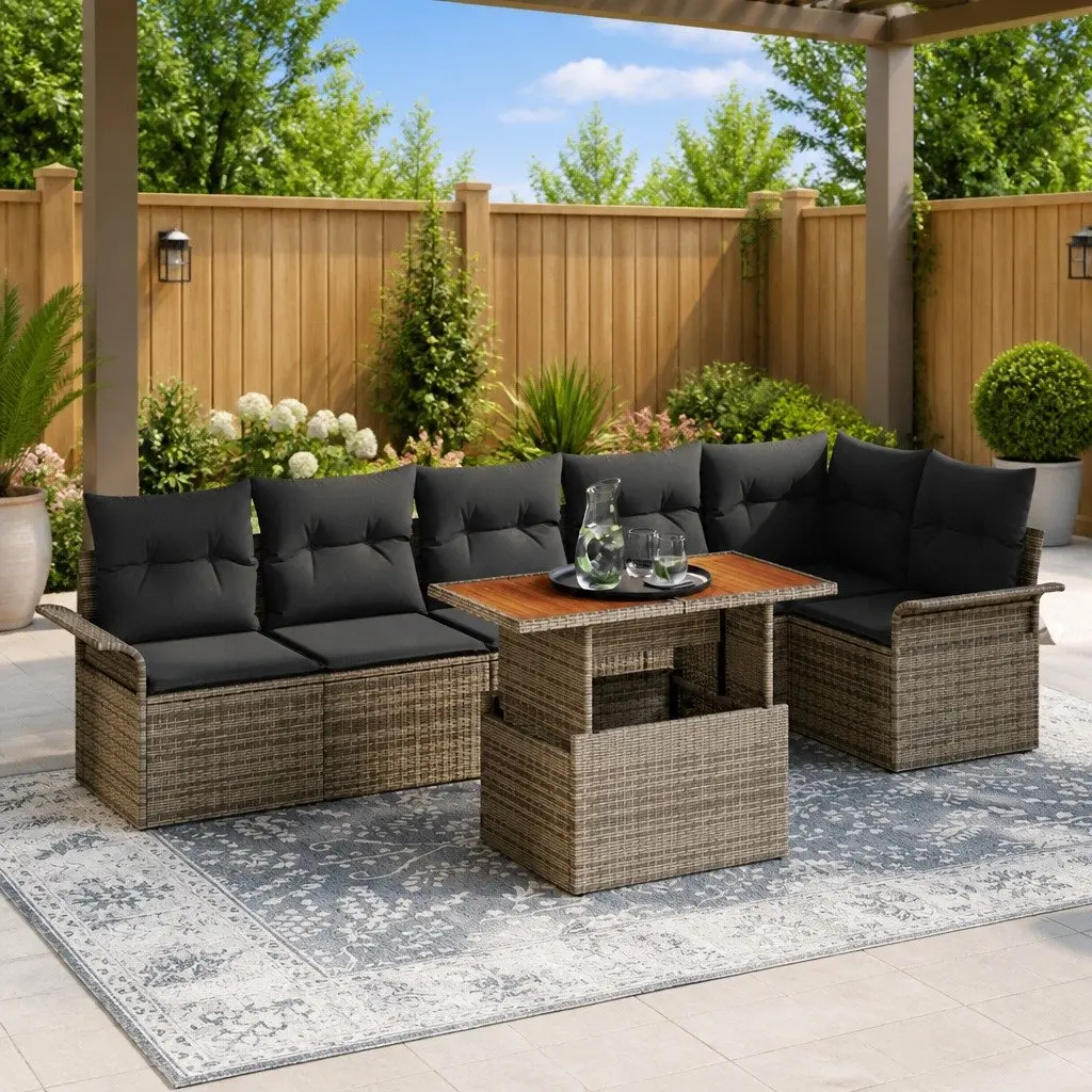 Grey 7-Piece Outdoor Sofa Set with Storage