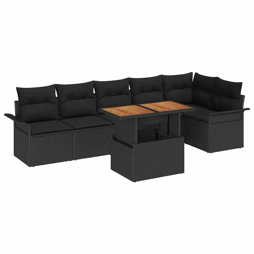 Garden Sofa Set 7 pcs Black Poly Rattan Modular Outdoor Lounge Setting