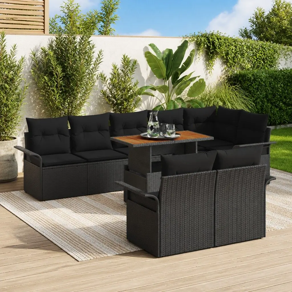 Modular Outdoor Garden Sofa Set 9 Piece Poly Rattan Furniture Black