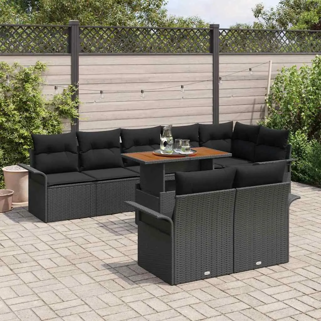 Modular Outdoor Garden Sofa Set 9 Piece Poly Rattan Furniture Black
