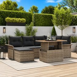 7-Piece Outdoor Garden Sofa Set with Storage Grey Poly Rattan Sectional Lounge