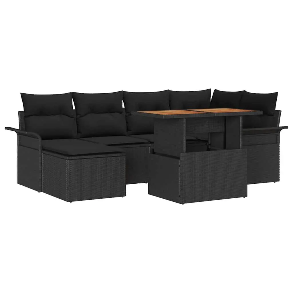 Outdoor Garden Sofa Set 7 Pieces Modular Furniture Black Poly Rattan