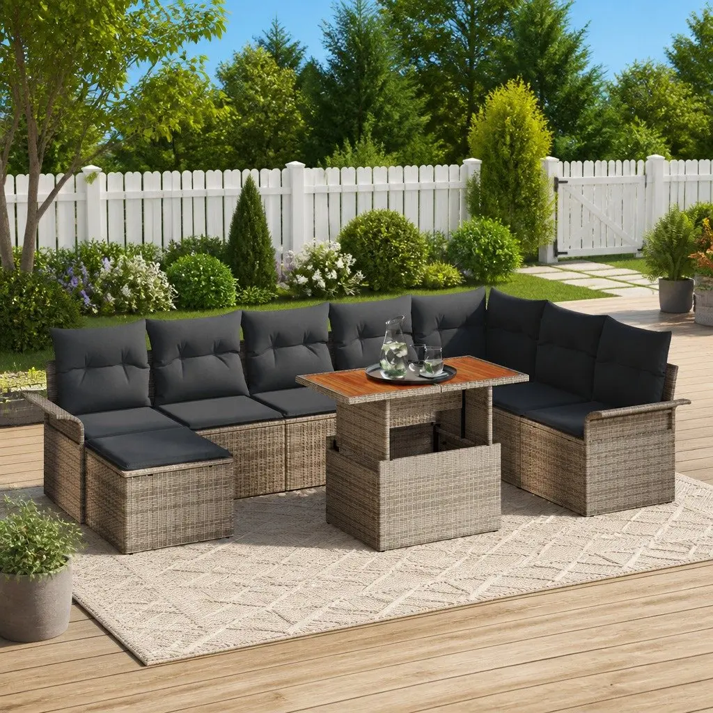 Outdoor Rattan Sofa Set Modular Garden Furniture 9 Pieces Grey