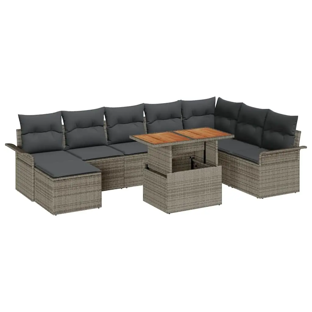 Outdoor Rattan Sofa Set Modular Garden Furniture 9 Pieces Grey