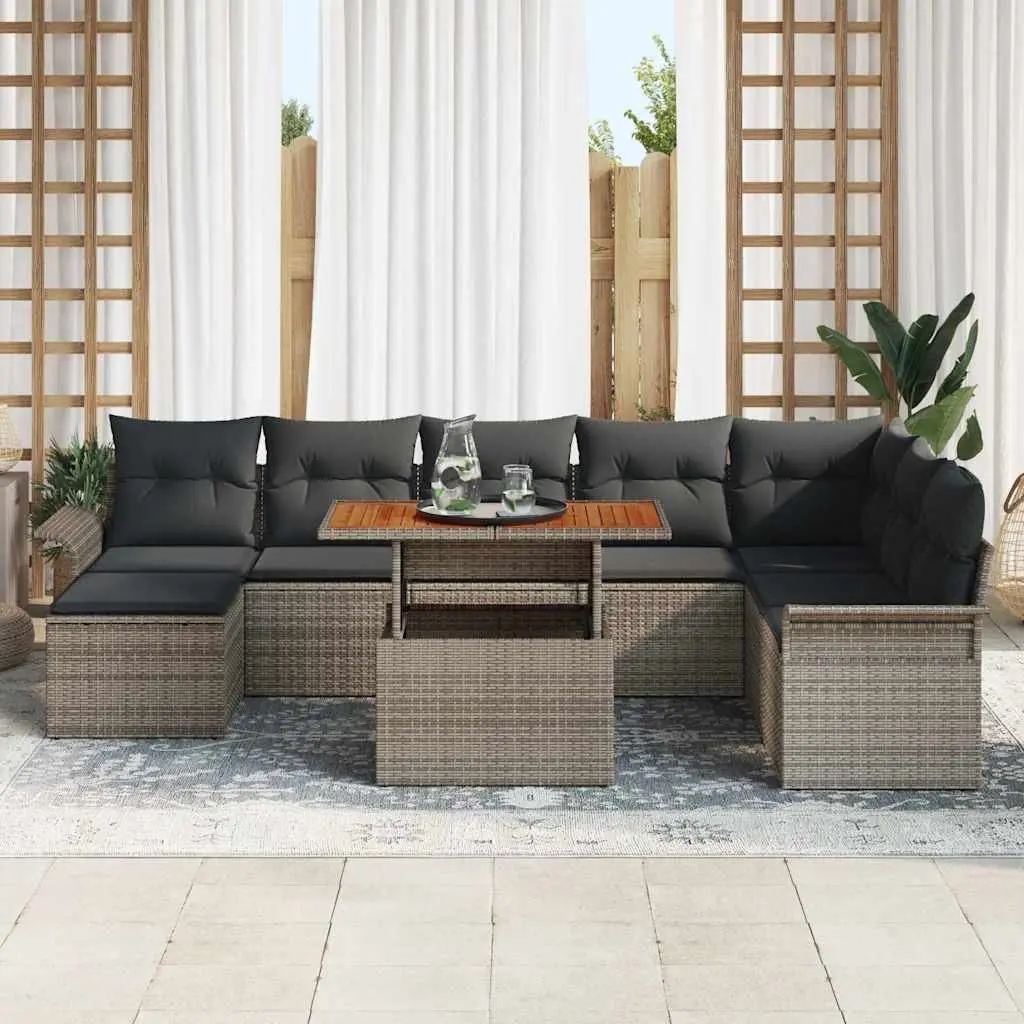 Outdoor Rattan Sofa Set Modular Garden Furniture 9 Pieces Grey