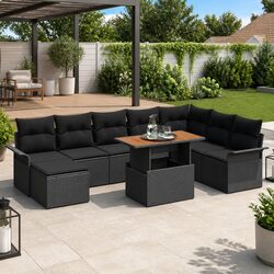 9-Piece Outdoor Rattan Seating Set with Hidden Storage