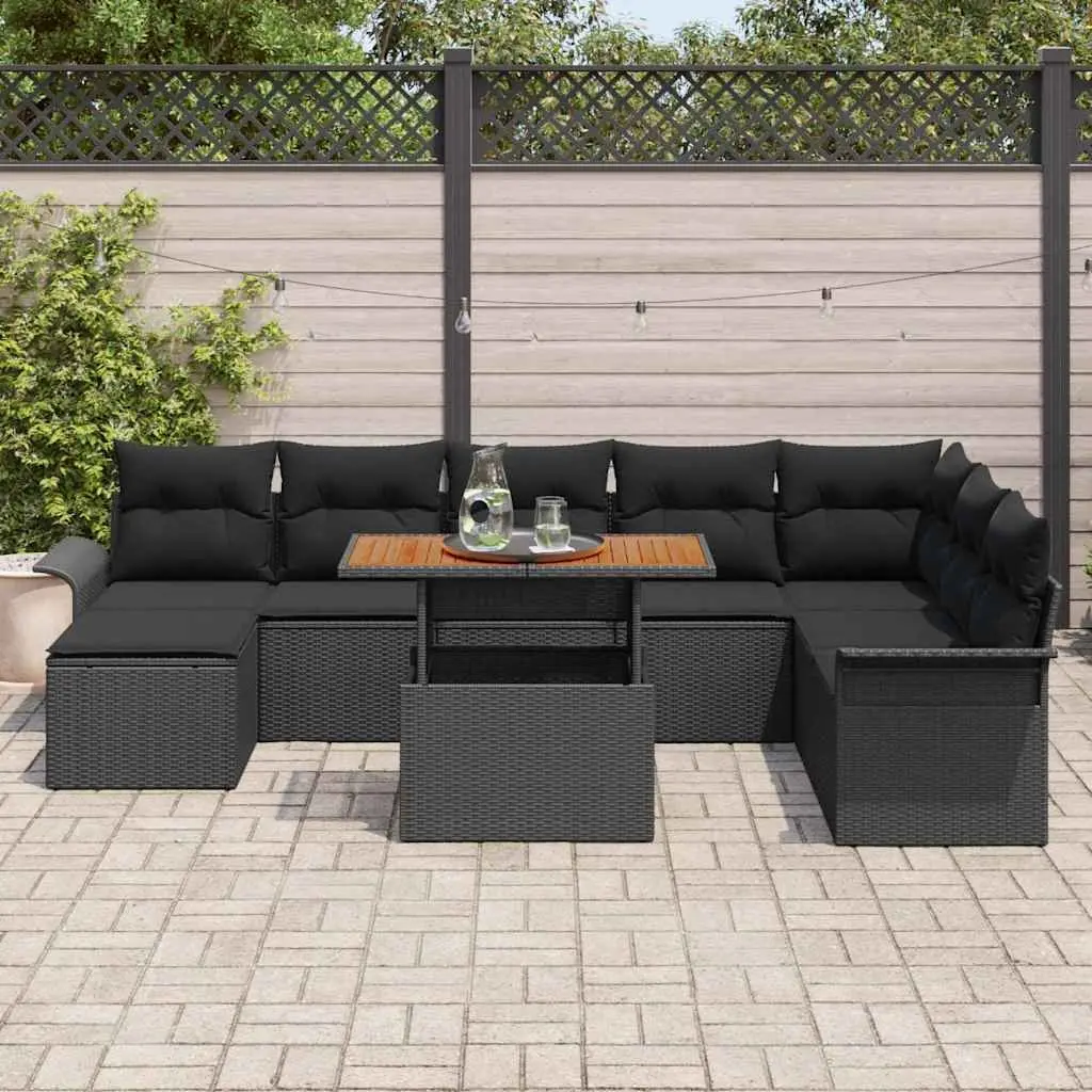 Modular Outdoor Rattan Sofa Set 9 Piece Garden Furniture with Storage Black