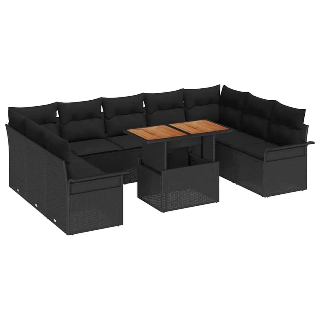 Garden Sofa Set Modular Outdoor Furniture 10 Piece Black Poly Rattan